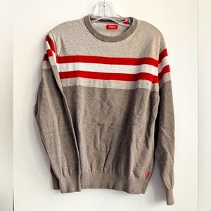 IZOD Men's Classic Crewneck Striped Sweater Tan Orange Sz M 90s/Y2K